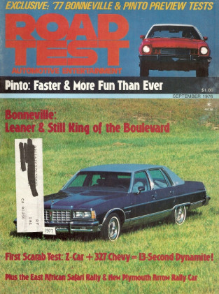 ROAD TEST MAGAZINE 1976 SEPT - DATSUN-SCARAB, BLOK, PORSCHE 924, BONNEVILLES